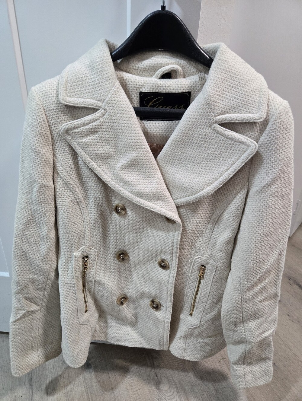 Guess Women's Double-Breasted Cream Peacoat